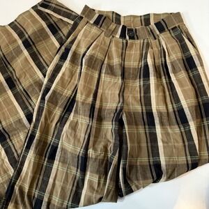 hippie NOISY MAY Tall HW Wide Leg Pants Wvn Plaid Beige Size S grunge boho